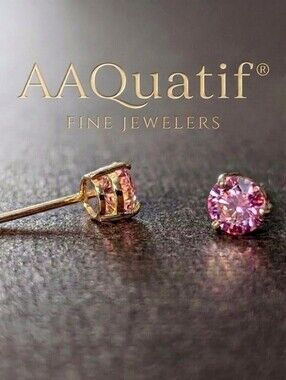 Vivid Pink Moissanite 10K Yellow Gold Stud Earrings 0.80ctw 5mm VS | AAQuatif